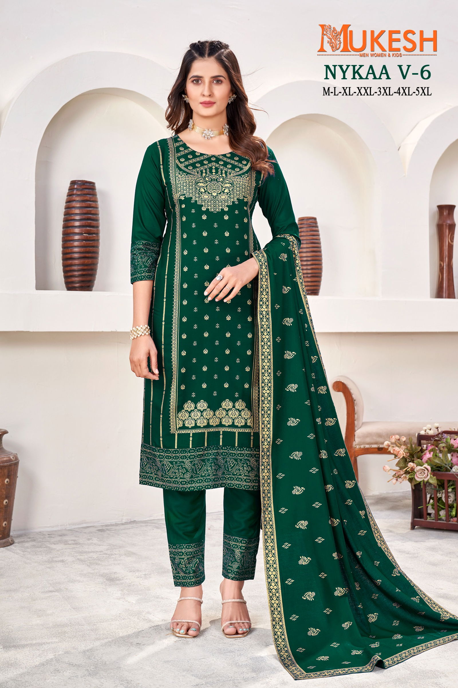Nykaa V 6 By Mukesh Rayon Gold Printed Kurti With Bottom Dupatta Wholesale Market In Surat
